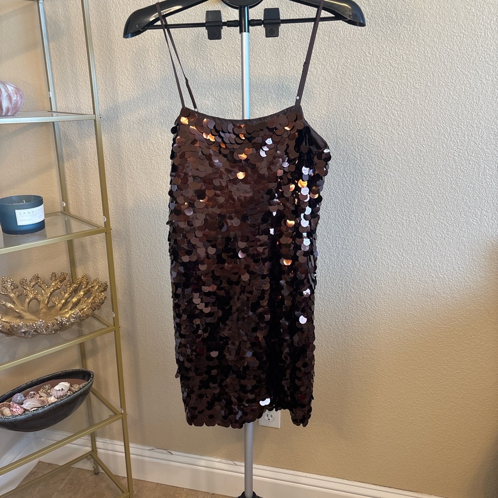 A New Day Bronze Sequin Slip Dress Spaghetti‎ Strap NWT Size M